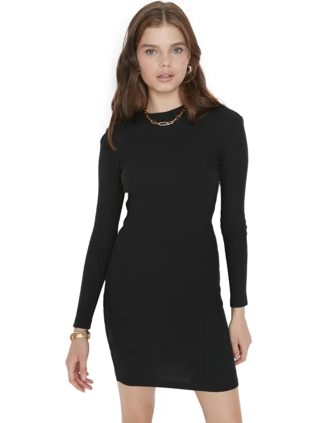 Trendyol Vrouw/Meisje Staande kraag Bodycon Mini Jurk Zwart
