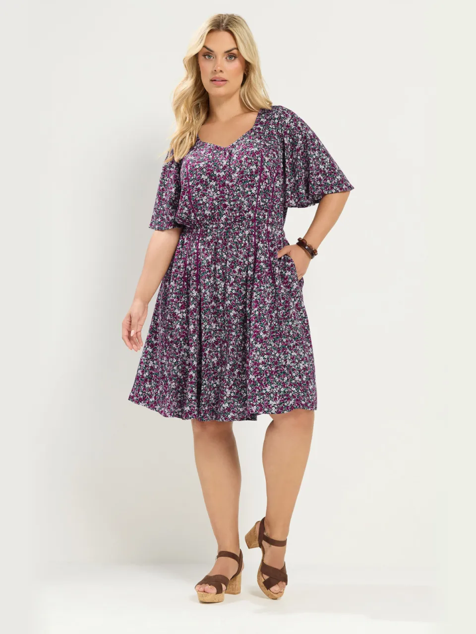 Yours Roze Smock Minijurk Met Fijne Bloemenprint, foto 2