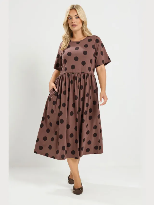 Yours Mokkabruine Jurk Met Vlekken-52 Brown