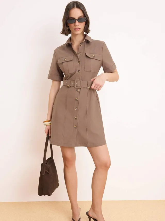 Trendyol TRENDYOLMİLLA Dames Bruin Effen Kort / Mini Kort Casual Blousejurk Jurken