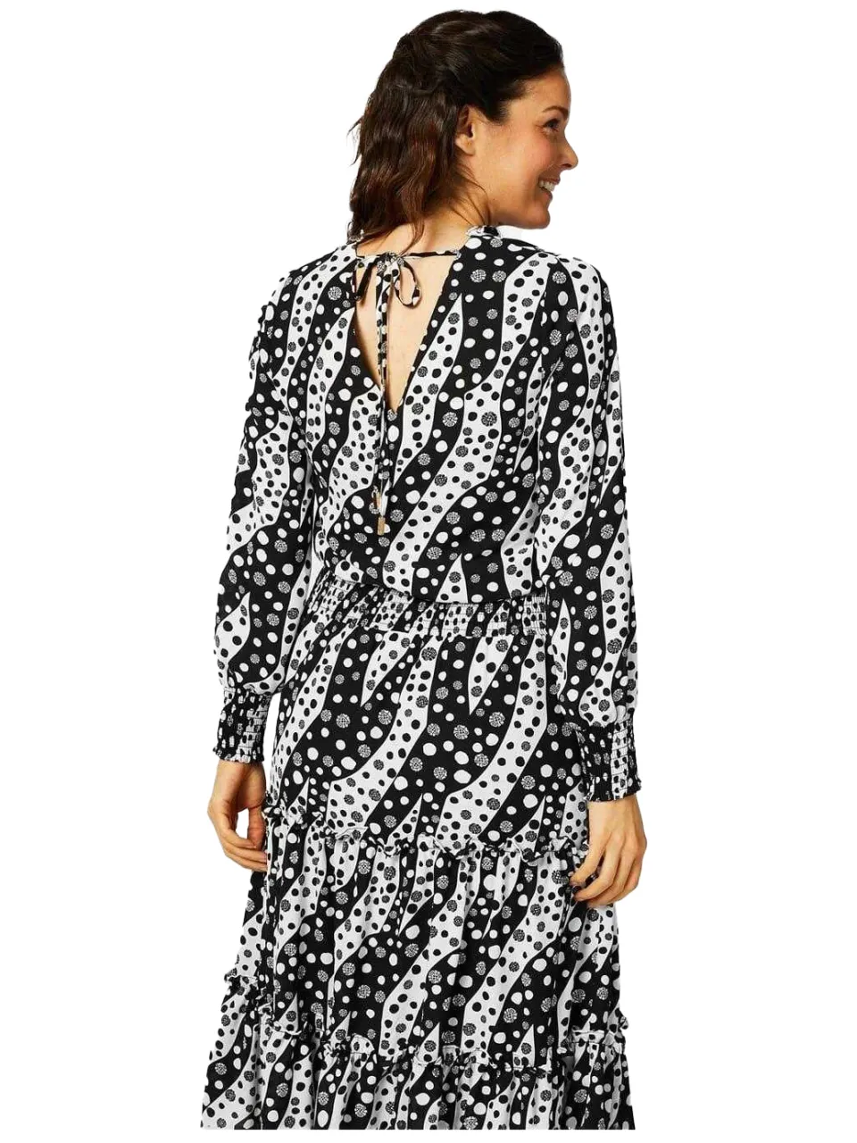 Biba Midi-jurk voor dames met getailleerde taille (Zwart, Wit), foto 2