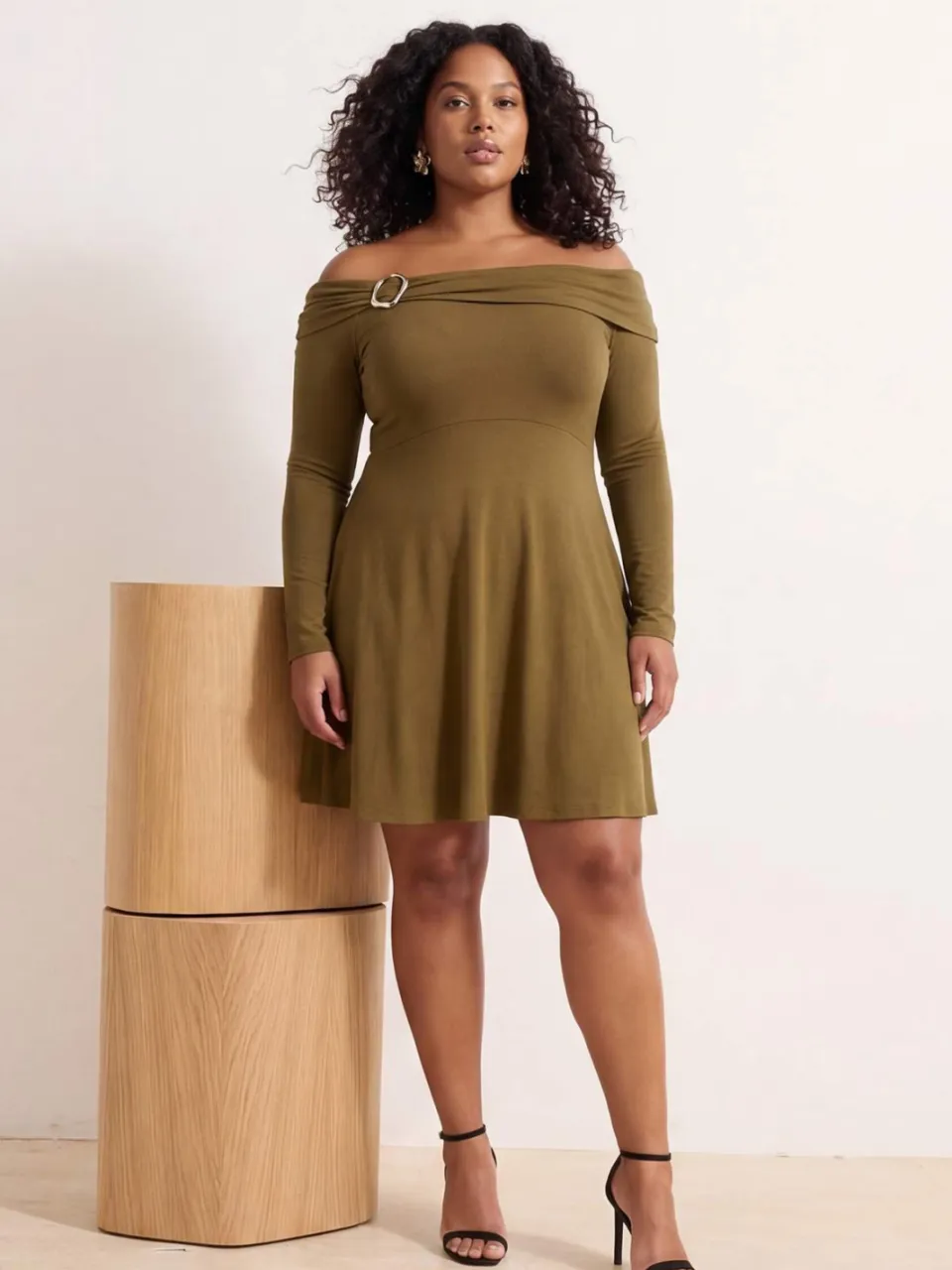 Trendyol Curve Dames Groen Effen Kort / Mini Lang Casual Skater Grote maten Jurk, foto 2