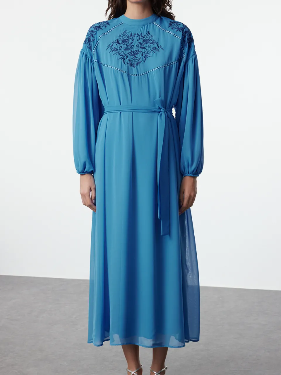 Turkishsouq Dames maxi-jurk in etnische stijl, lang, casual/dagelijks, geschikt voor hijab Blauw