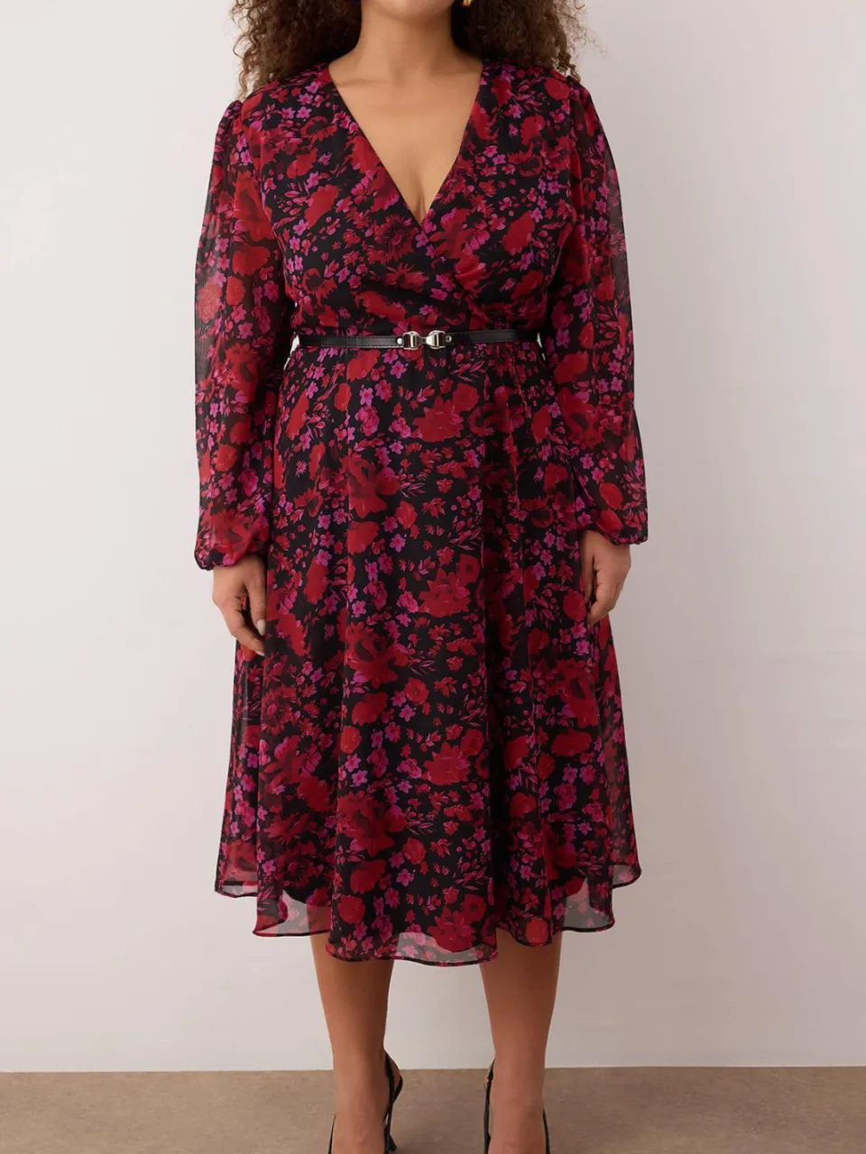 Trendyol Curve Dames Bordeaux Bloemen Kort / Mini Lang Avond / Dagelijks Double-breasted Grote maten Jurk, foto 2