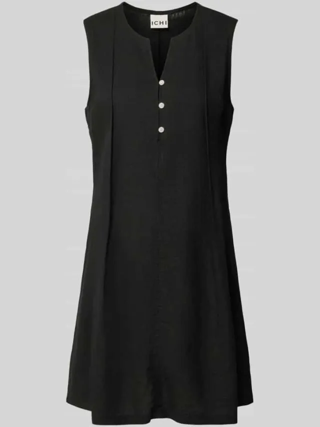 Ichi Mini-jurk van mix van linnen en viscose model 'LINNO' Zwart