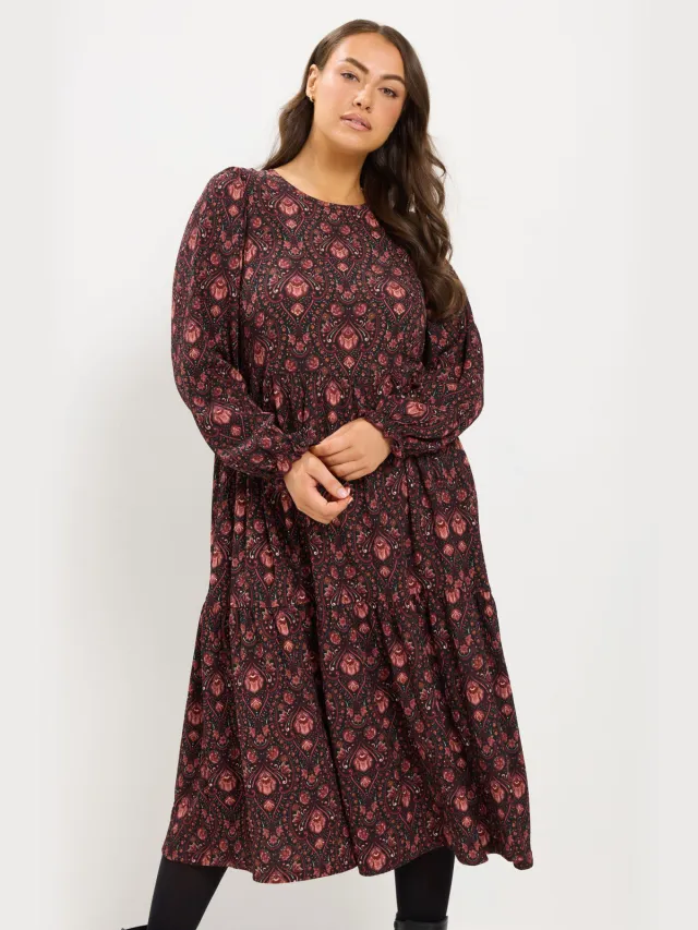 Yours Bordeauxrode Midijurk Met Paisleyprint En Textuur-52 Red