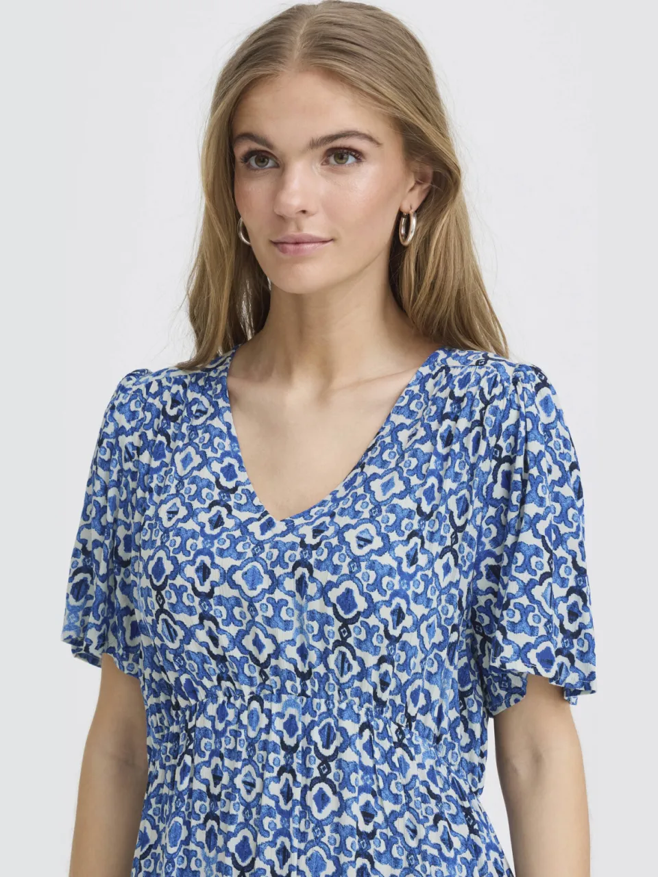 Ichi gebloemde midi jurk blauw, foto 3