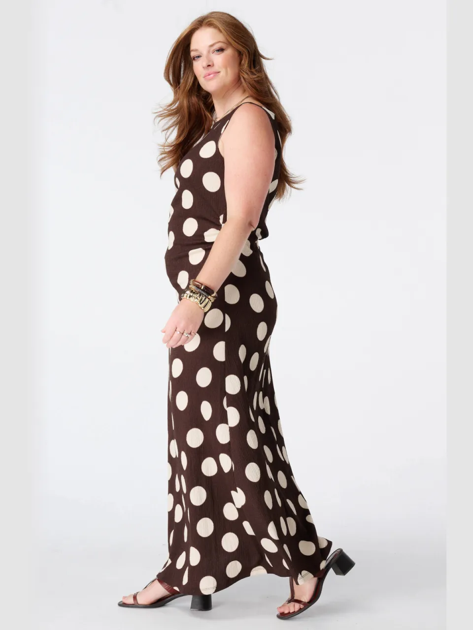 MS Mode midi zomerjurk met stippen Plus Size - bruin, foto 4