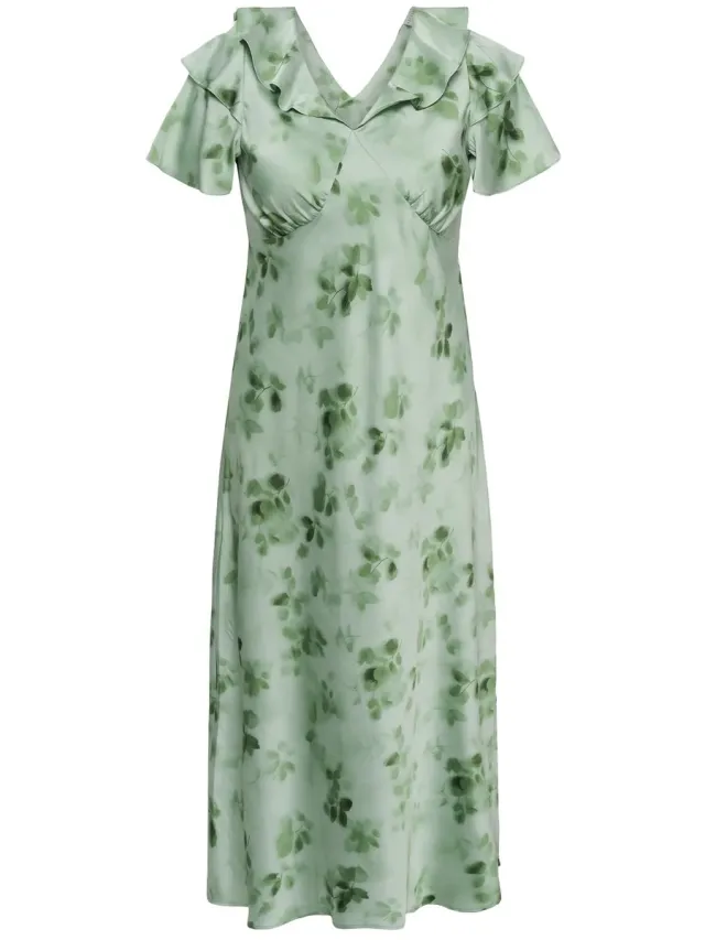 Kaffe Curve Damesjurk KAFFE Curve Kcjamie dusty green/green flower