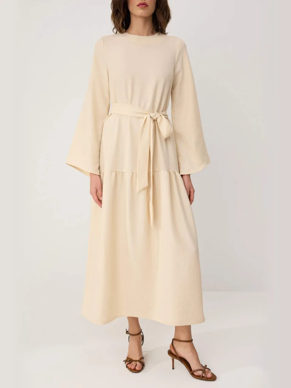 Trendyol Modest Dames Ecru Effen Maxi Lang Casual A-lijn Modest Jurken, foto 2