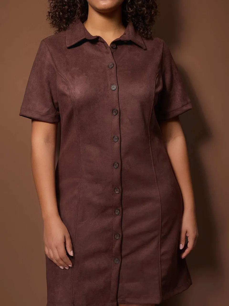 Trendyol Curve Dames Bruin Effen Kort / Mini Kort Casual A-lijn Grote maten Jurk, foto 2