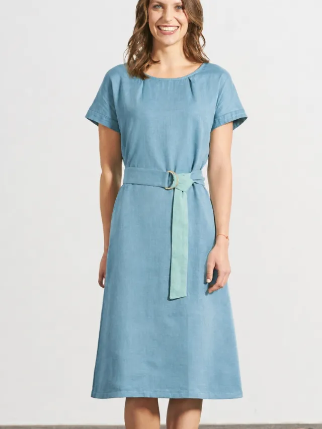 HempAge dames vegan Midi Jurk Timeless Wave Blauw