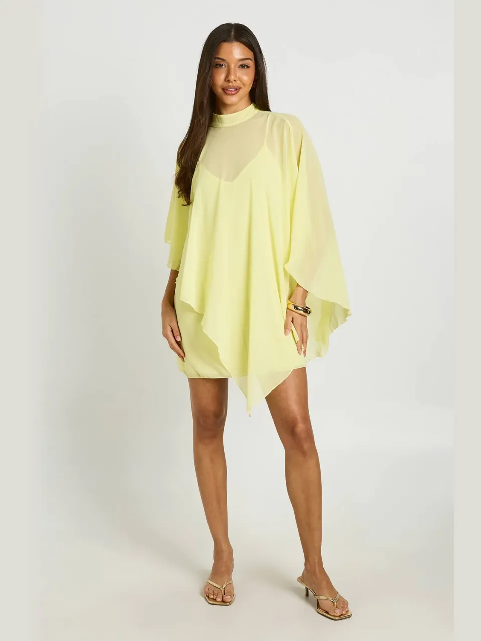 boohoo Dames Mini-jurk Met Zwierige Cape Detail citroen, foto 2