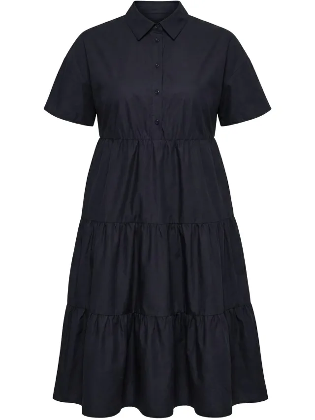Studio Untold Dames - Maxi-jurk A-lijn volants korte mouwen - Zwart - Maat 46+