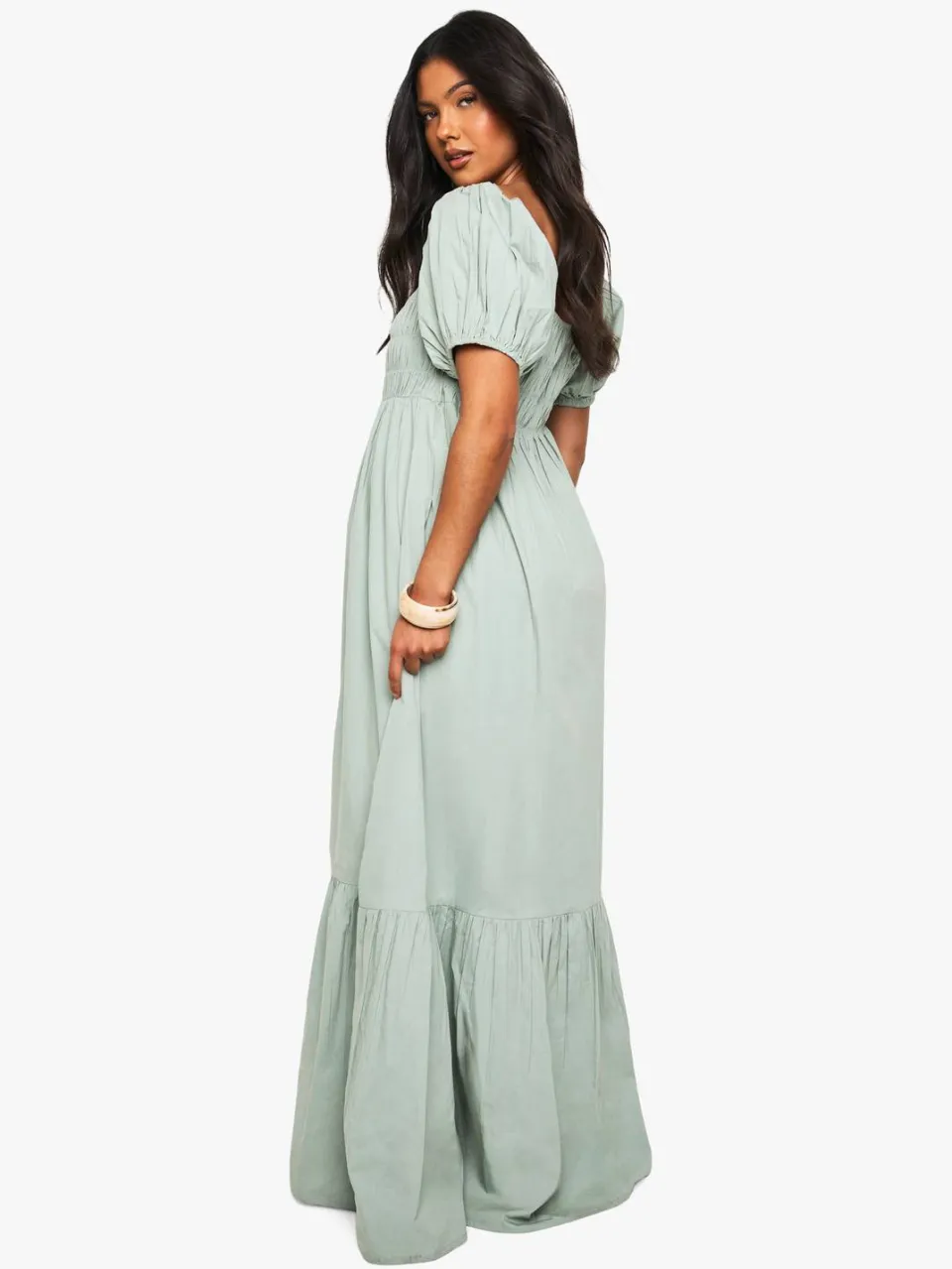boohoo Dames MATERNITY KATOEN POPELijN PUFFMOUW MAXI-JURK verstandig, foto 2