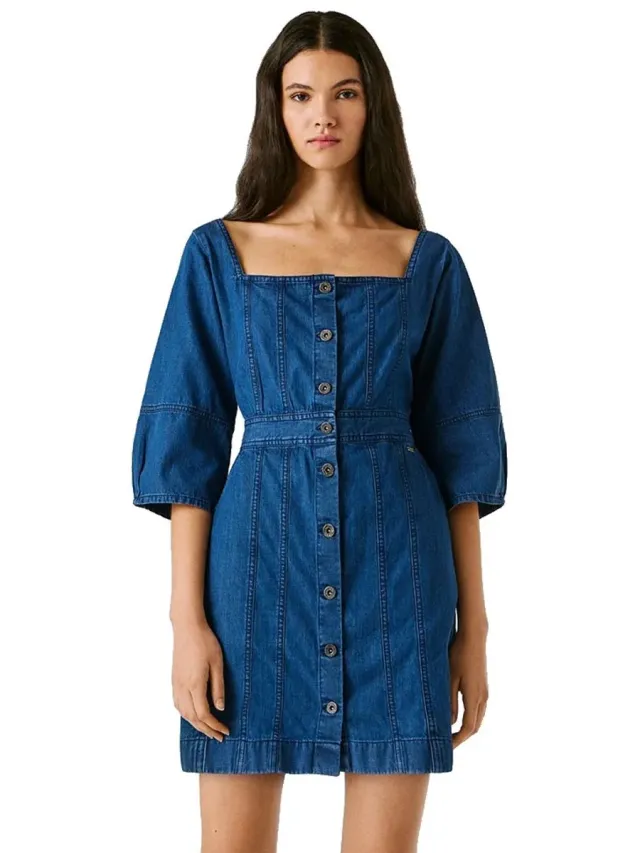 Pepe Jeans Pip Korte Mouwen Korte Jurk Blauw S Vrouw Denim