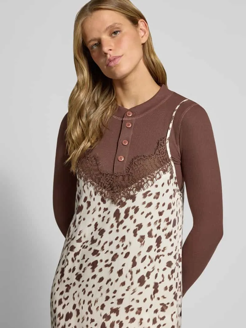 OH APRIL relaxed fit midi-jurk met kant middenbruin, foto 4