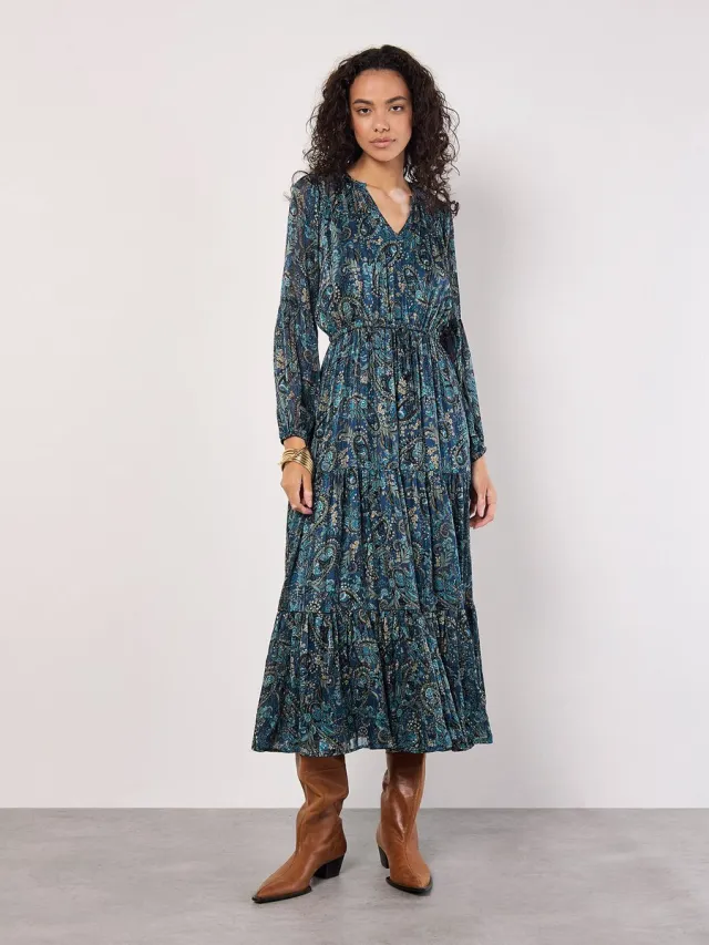 Apricot Paisley-jurk met glitters (mid-axlengte) Marine