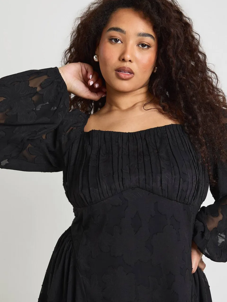 boohoo Dames Plus Burnout Chiffon Boerinnetje Skater Jurk zwart, foto 4