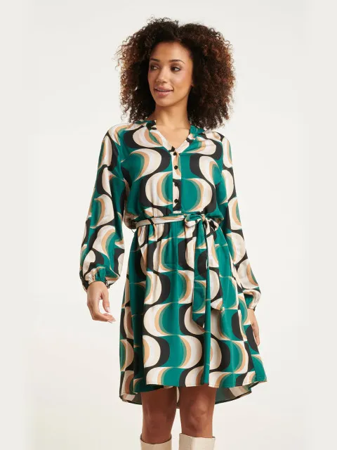 Smashed Lemon 24757 retro graphic jurk Veelkleurig
