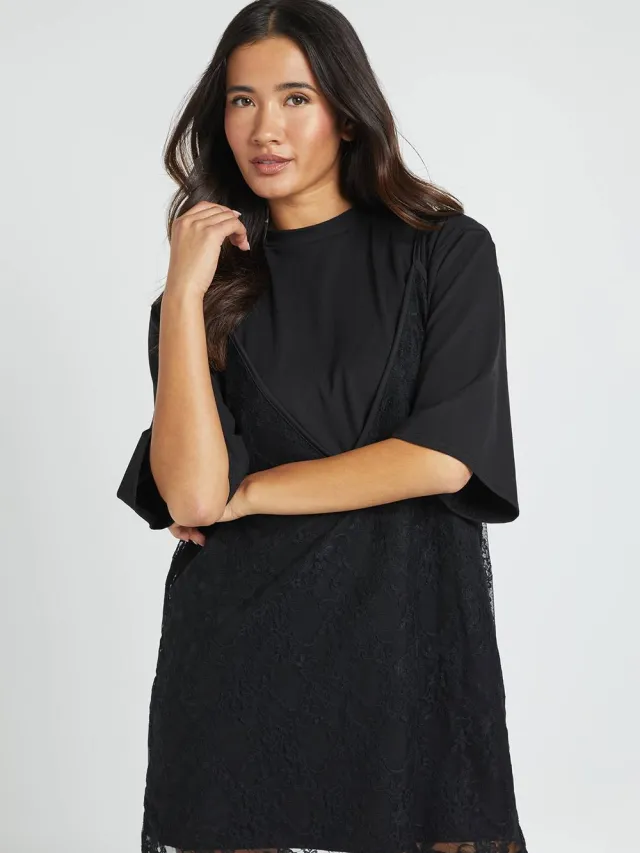 boohoo Dames Jersey T-shirt Jurk Met Contrasterende Kanten Slip Zwart
