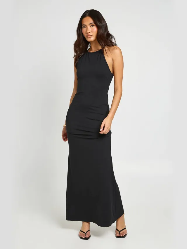 boohoo Dames Superzachte Maxi Jurk Met Racerback Zwart