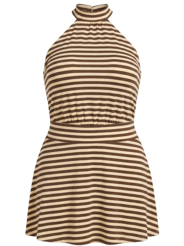Trendyol Curve Dames Meerkleurig Gestreept Kort / Mini Mouwloos Skater Grote maten Jurk Veelkleurig