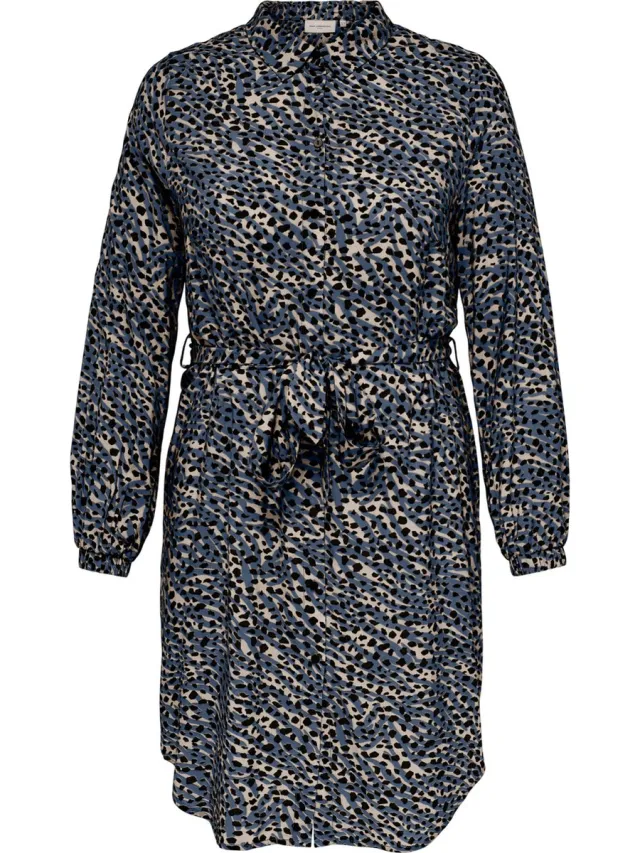 Only Carmakoma CARLOLLILISE LS SHIRT DRESS AOP BF Dames Jurk Vintage Indigo