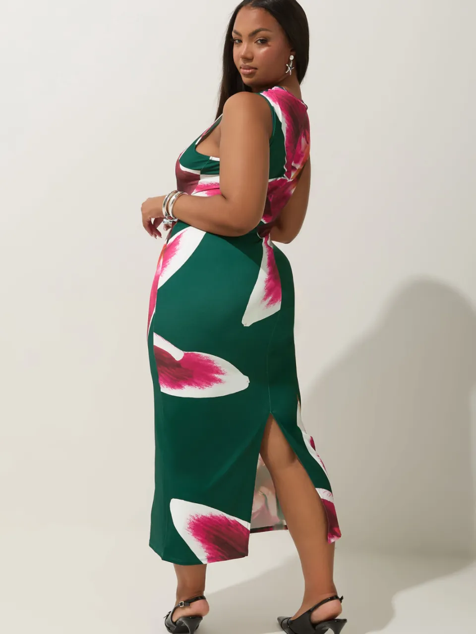 Limited Collection Maxi Jurk Met Grote Bloemenprint In Donkergroen-56 groen, foto 3