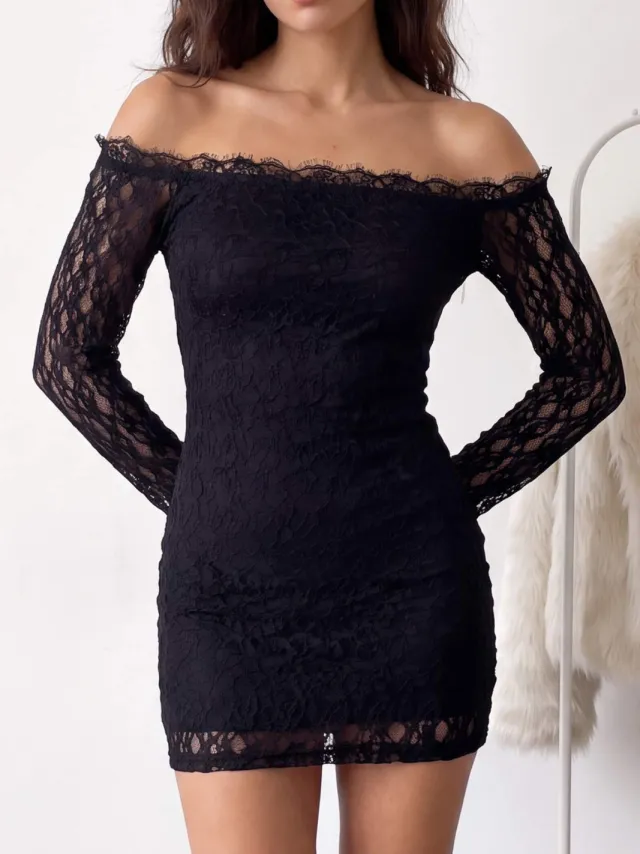 Trendyol TRENDYOLMİLLA Dames Zwart Gestructureerd Kort / Mini Lang Bodycon Jurken
