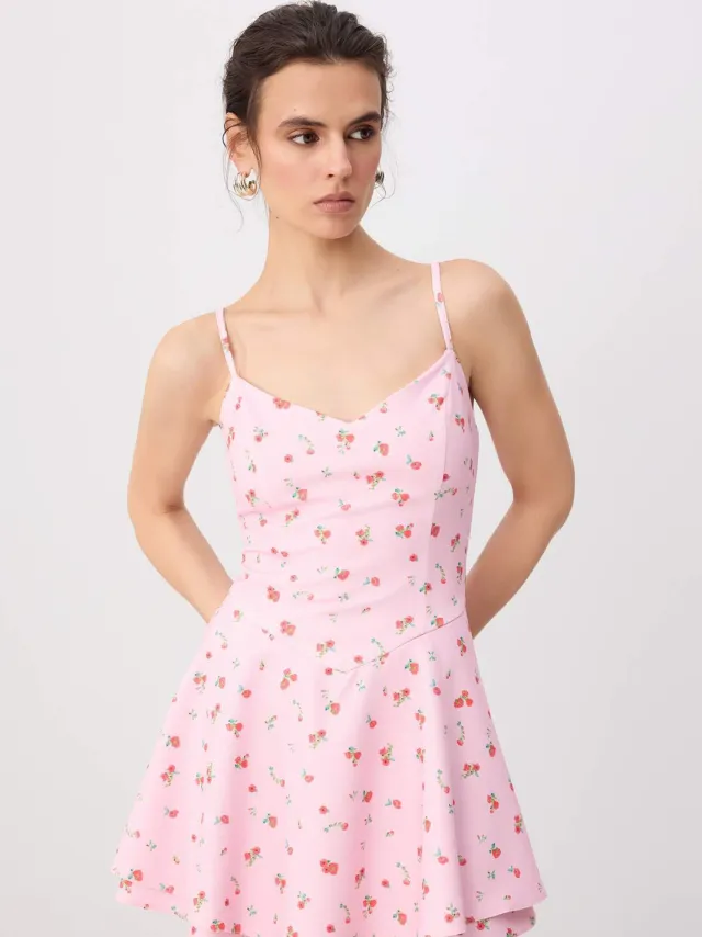 Trendyol TRENDYOLMİLLA Dames Roze Stippen Kort / Mini Mouwloos Skater Jurken