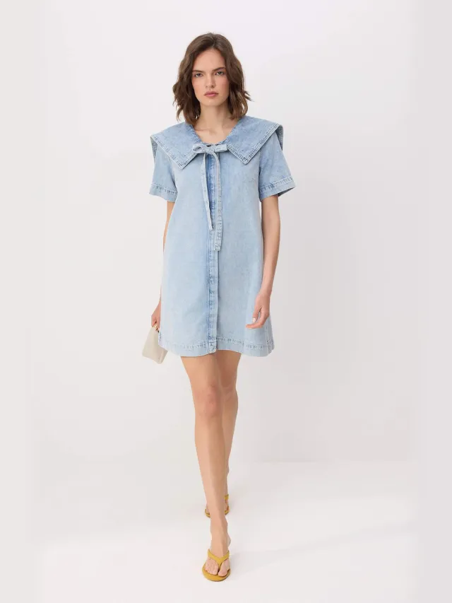 Trendyol TRENDYOLMİLLA Dames Blauw Effen Kort / Mini Kort Casual Blousejurk Jurken