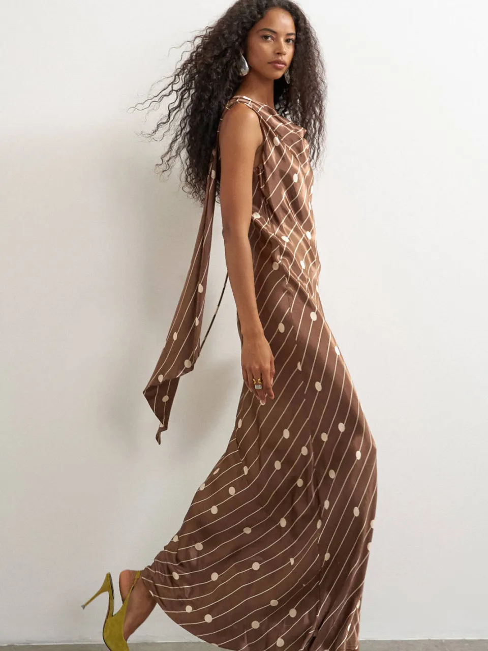 Topshop gestreepte maxi jurk met stippen - donkerbruin, foto 2