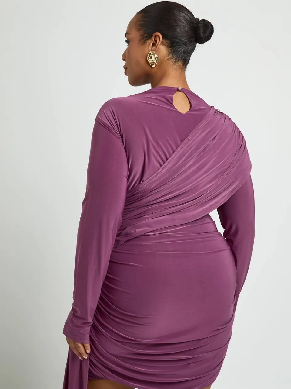 boohoo Dames Plus Geplooid Mini-jurkje Met Lange Mouwen En Draperie-detail roos, foto 3