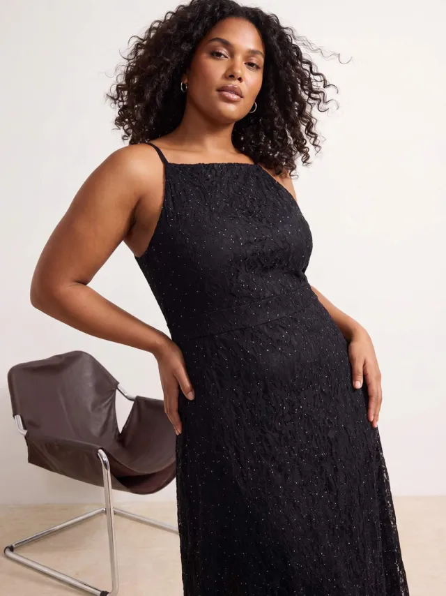Trendyol Curve Dames Zwart Effen Maxi Mouwloos Skater Grote maten Jurk, foto 2