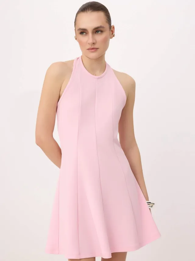Trendyol TRENDYOLMİLLA Dames Roze Effen Kort / Mini Mouwloos Casual Skater Jurken
