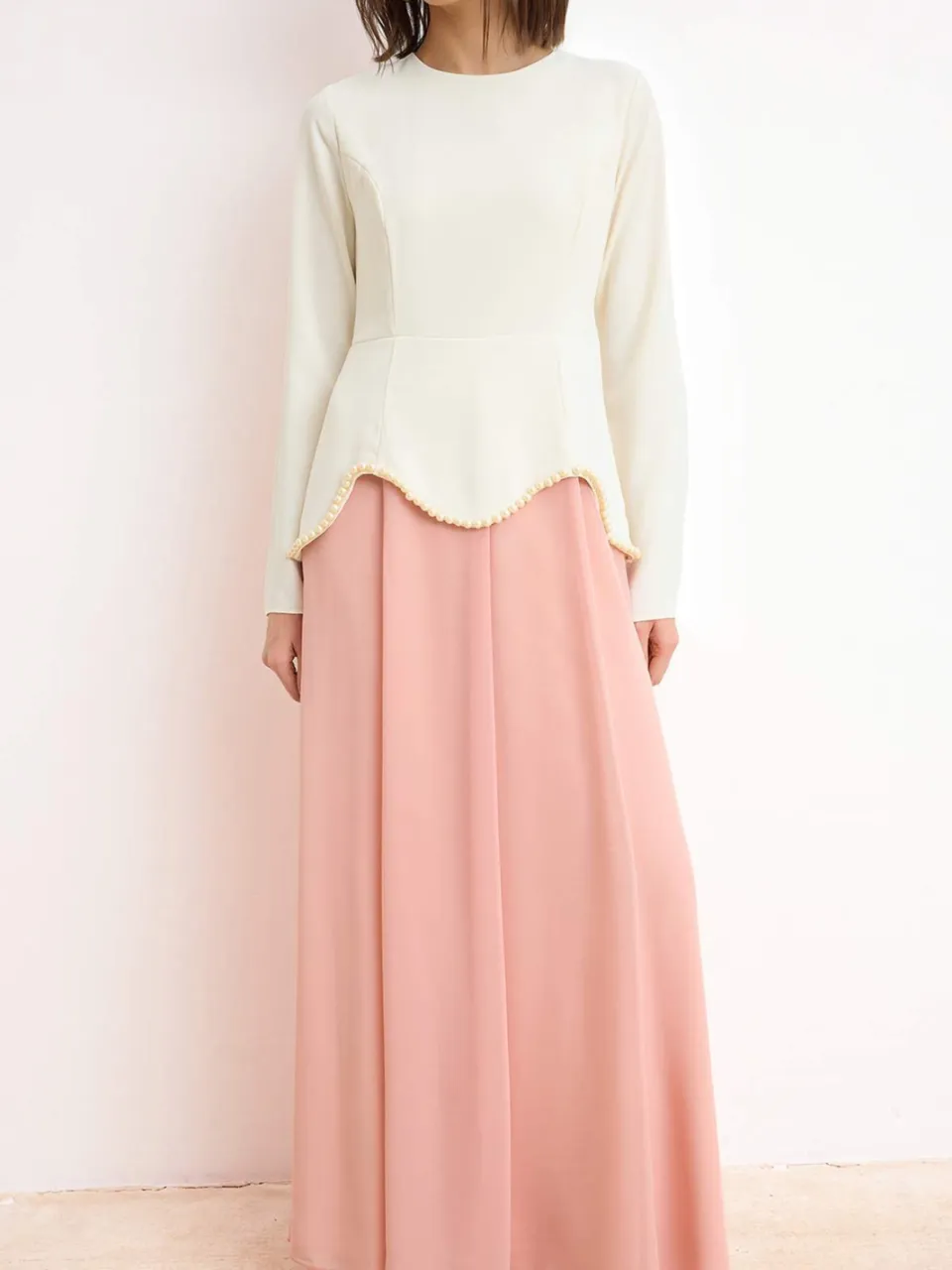 Trendyol Modest Dames Roze Colorblock Maxi Lang A-lijn Modest Avond Jurken, foto 2