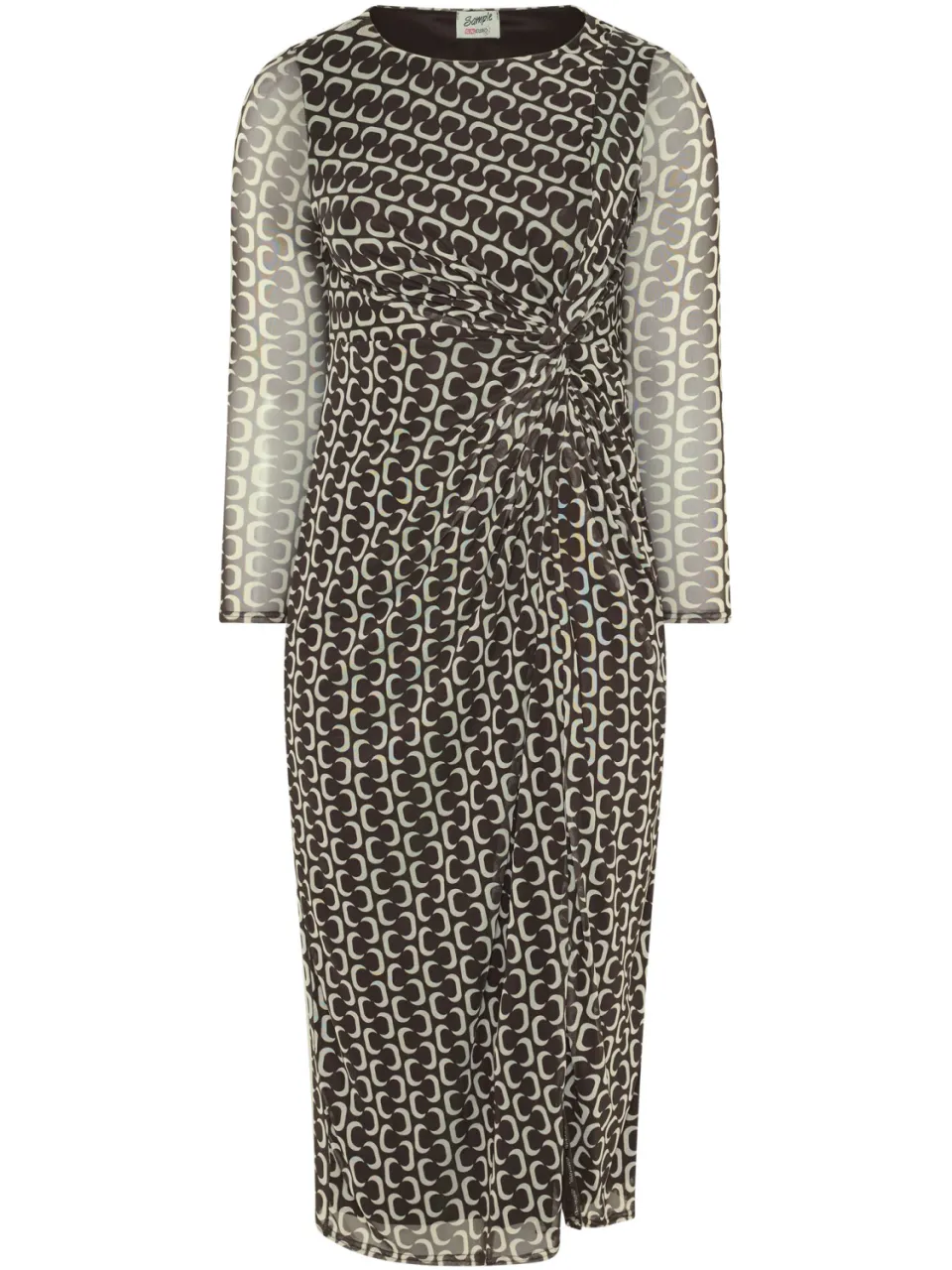 Yours London Chocoladebruine Geometrische Mesh Jurk Met Gedraaide Taille, foto 3