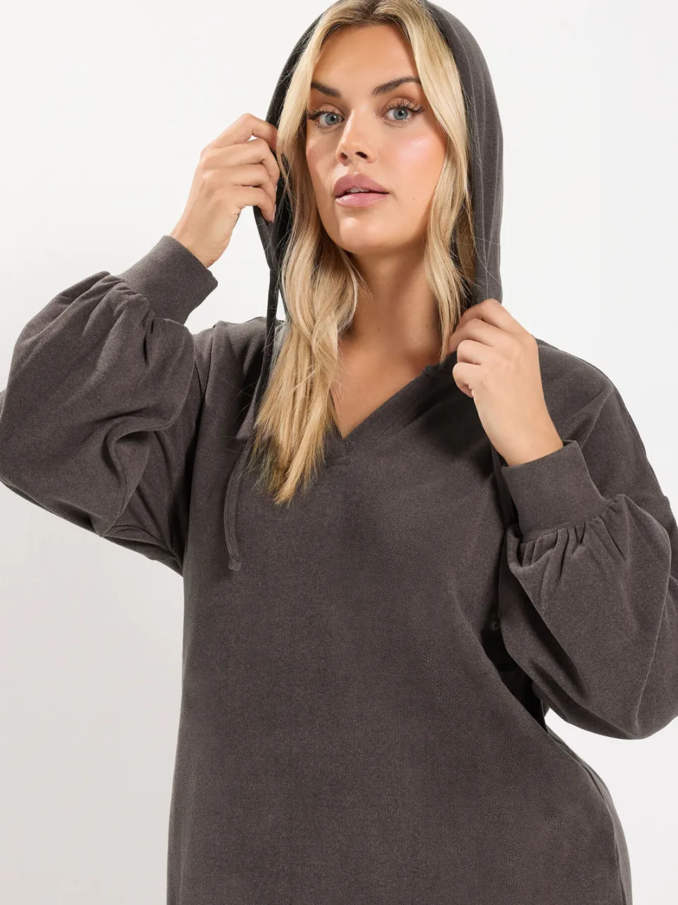 Yours Plus Size Chocolate Brown Dress Hoodie-56, foto 4