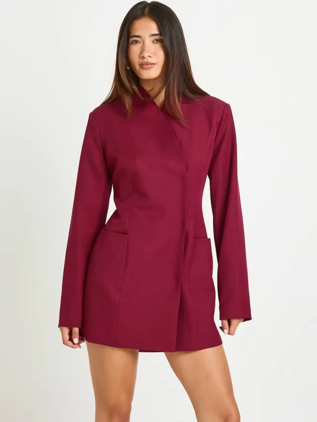 boohoo Dames Getailleerde Jurk Met Overslag En Verborgen Knopen bordeaux rood, foto 3