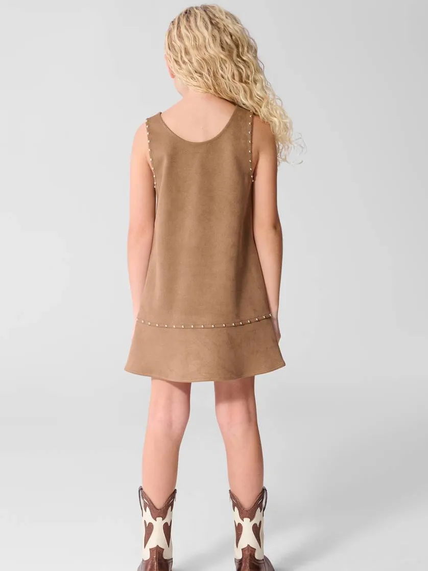 Shoeby suède midi jurk met studs lichtbruin, foto 4