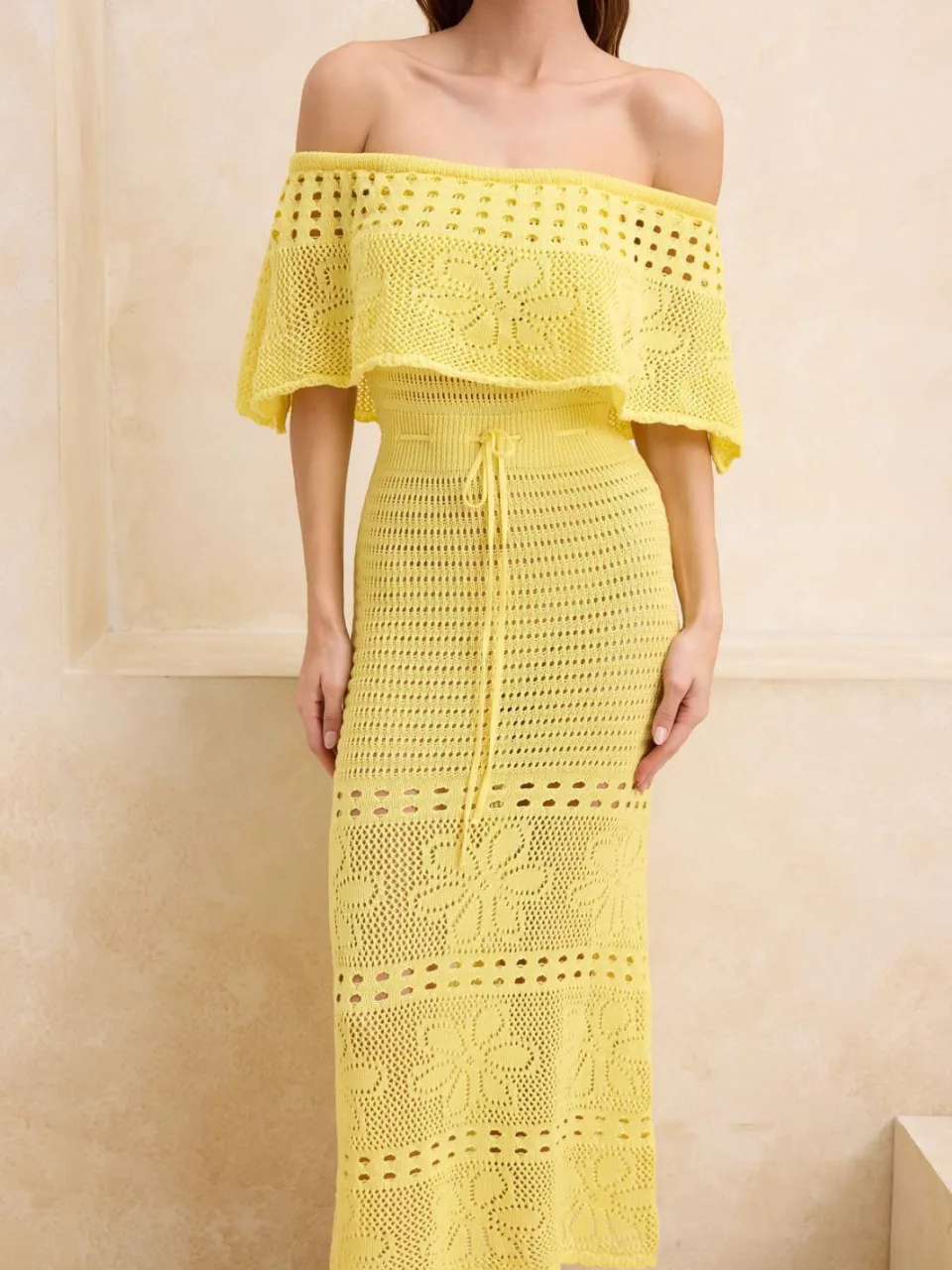 Trendyol TRENDYOLMİLLA Dames Geel Ajour Maxi Kort Strandkleding Recht Jurken, foto 2