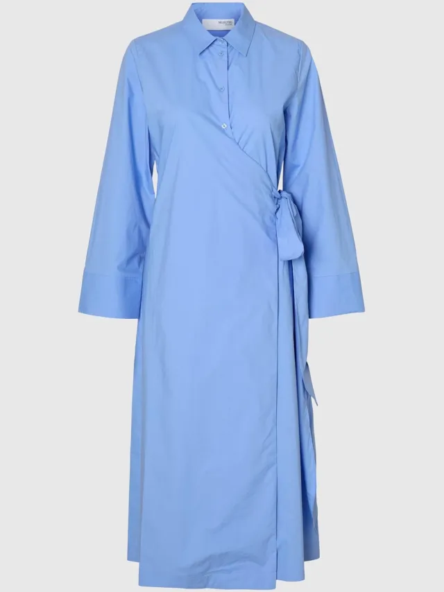 Selected WOMEN Slfaviana Ls Midi Wrap Dress Dames - Jurk - Lichtblauw