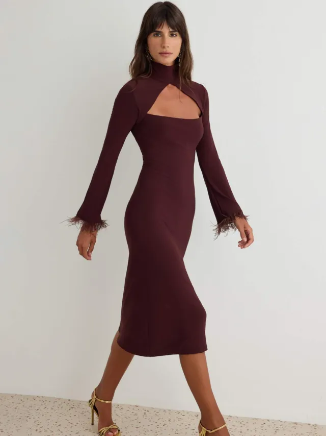 Trendyol TRENDYOLMİLLA Dames Bruin Effen Midi Lang Recht Jurken Donkerbruin