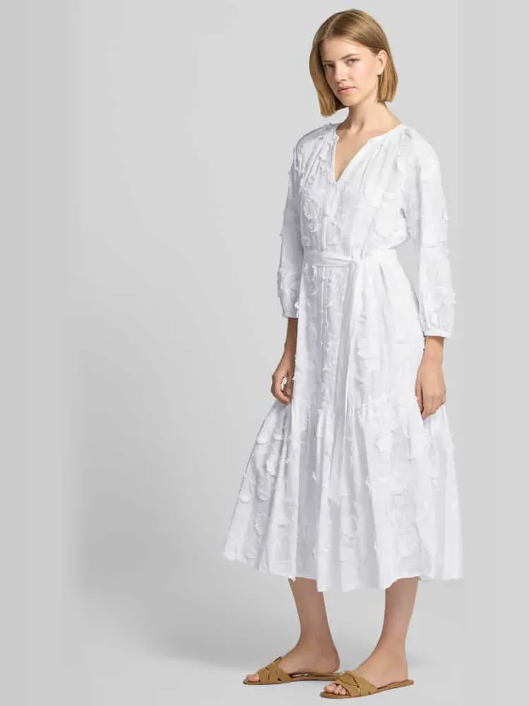Comma relaxed fit midi-jurk met bloemenprint en siergarnering wit, foto 3