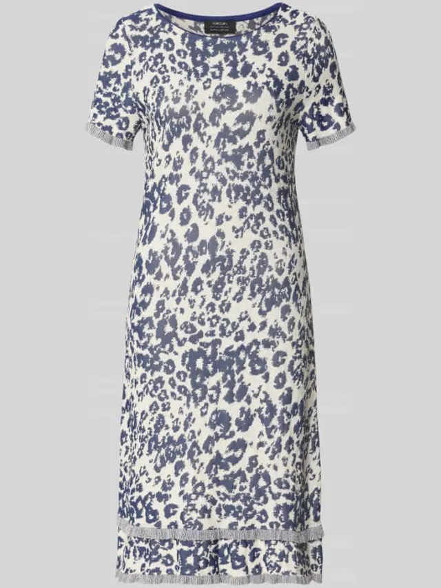 Marc Cain Knielange tricotjurk van viscosemix in all-over look offwhite, foto 2