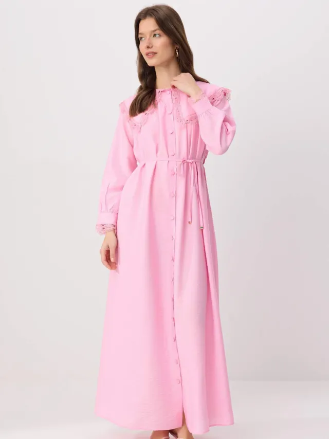 Trendyol Modest Dames Roze Effen Maxi Lang A-lijn Modest Jurken