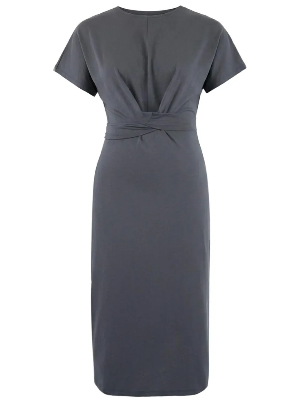 Trendyol Curve Dames Grijs Effen Midi Kort Casual Recht Grote maten Jurk, foto 2