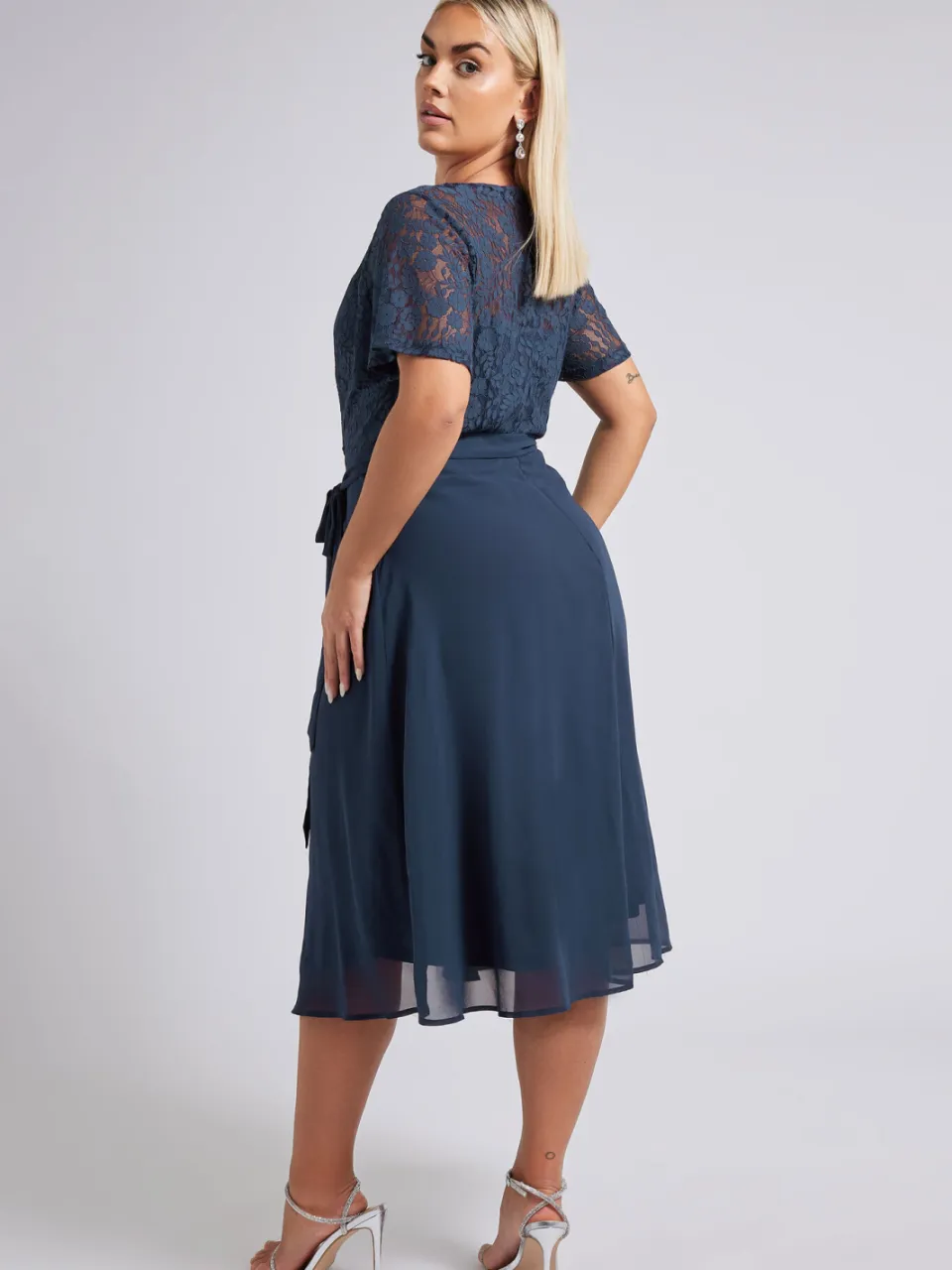 Yours London Kanten Midijurk Met Sweetheart Halslijn In Donkerblauw blauw, foto 4