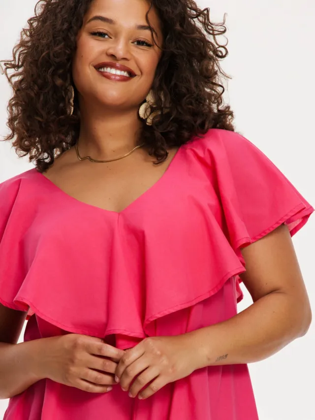 Yoek Swing jurk met ruches roze, foto 4